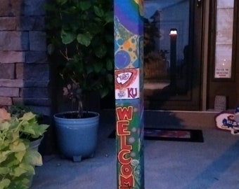 Personalized, Customized Hand Painted Wood Yard Art/ Garden Art/Yard Posts/Totem/Hippie Peace Poles-Customizable for 1 of a Kind Pieces