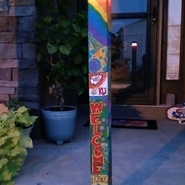 Personalized, Customized Hand Painted Wood Yard Art/ Garden Art/Yard Posts/Totem/Hippie Peace Poles-Customizable for 1 of a Kind Pieces