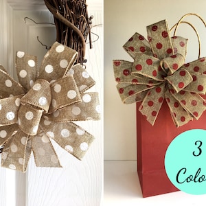 Polka Dot Burlap Bows for Wreaths, Package Bows, Gift Wrapping Bows, Decorative Bows, Ready Made Bows, Premade Bows, Gift Bows, Wreath Bows