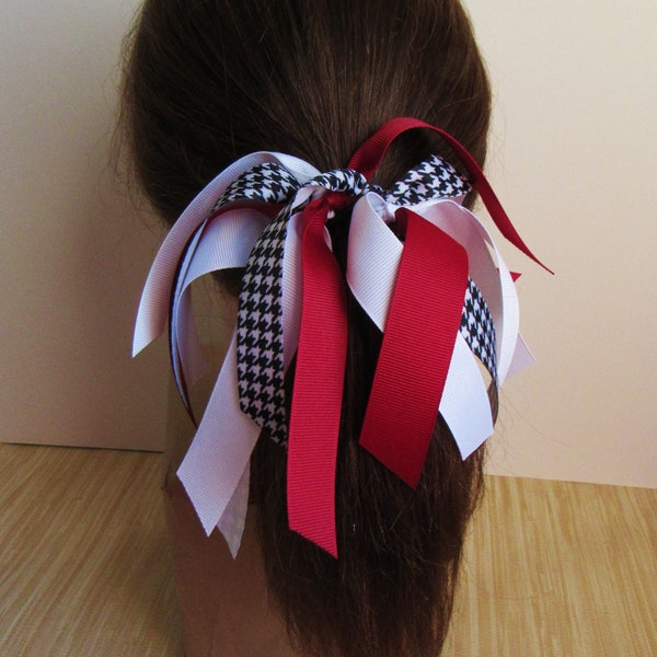 Ribbon Hair Tie, Crimson Ponytail Streamer, Houndstooth Ponytail Holder, Cheer Bows, Softball Bows, Volleyball Hair Ties, College Gameday