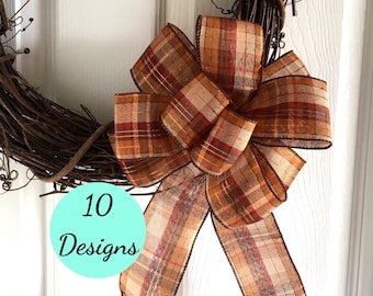 Fall Plaid Wreath Bow, Autumn Lantern Decor