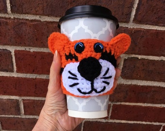 Tiger Lover Gift, Coffee Cup Sleeve, Iced Coffee Sleeve, Crochet Coffee Cozy, Reusable Cup Sleeve, Auburn Gift, College Student Gift