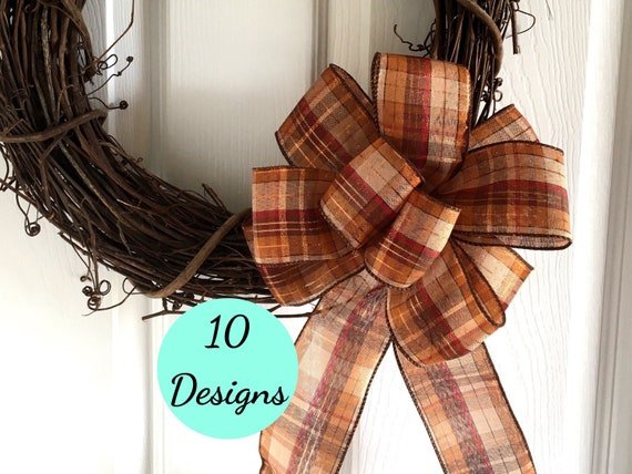 Fall Plaid Bow, Bows for Wreaths, Autumn Bows, Fall Wreath Bows, Decorative Bows, Thanksgiving Decor, Ready Made Bows, Lantern Bows