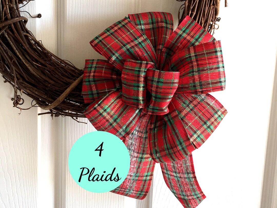 Christmas Plaid Wreath Bows, Bows for Wreaths, Tree Topper Bow, Red