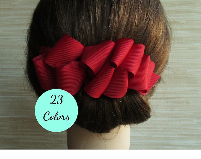 90s Hair Accessories, Hair Bow Women, 80mm French Barrette, Adult Hair Bow, Grosgrain Hair Clip, Retro, Large Hair Bows, Big Hair Bow