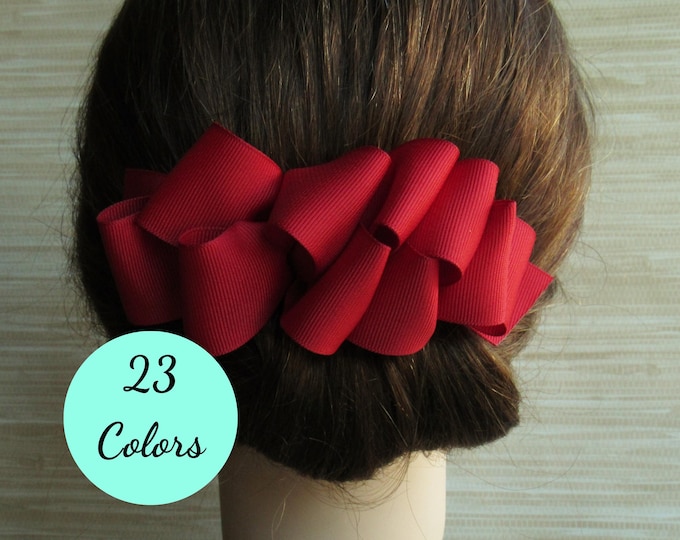 90s Hair Accessories, Hair Bow Women, 80mm French Barrette, Adult Hair Bow, Grosgrain Hair Clip, Retro, Large Hair Bows, Big Hair Bow