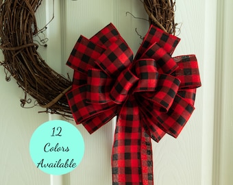 Buffalo Plaid Bow, Farmhouse Wreath Decor, Ready Made Bow