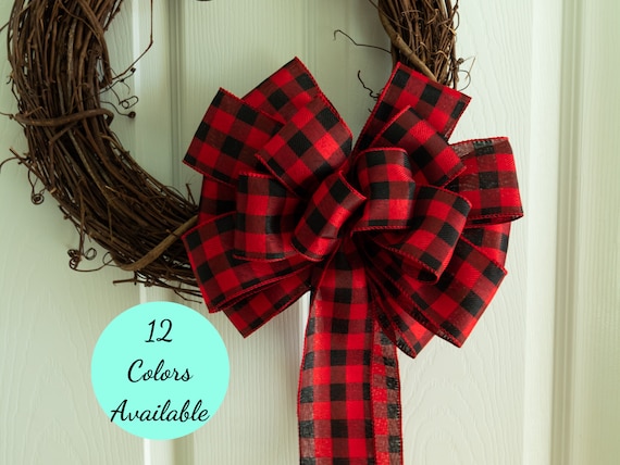 Buffalo Plaid Bow, Farmhouse Wreath Decor, Ready Made Bow