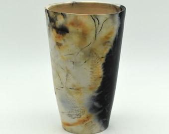 Pit fired ceramic vase with fern motif