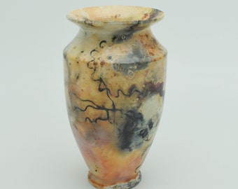 Pit fired ceramic vase with fern motif titled "Bitiou"