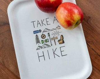 Take a Hike Birchwood Tray, hiking, adventure, serving tray, display, drink tray, artwork, mountains, climbing, gift