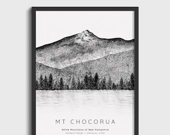 Mount Chocorua New Hampshire, illustrated print map hiking, New Hampshire, Sandwich Range, map hiking, White Mountains NH, local art, print