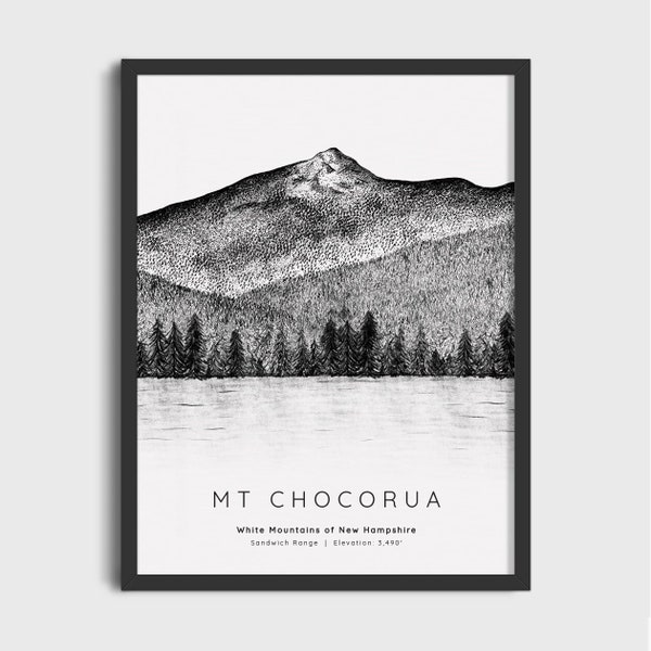 Mount Chocorua New Hampshire, illustrated print map hiking, New Hampshire, Sandwich Range, map hiking, White Mountains NH, local art, print