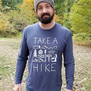 Unisex Take a Hike Long Sleeve Shirt - cotton, polyester, hiking, camping, outdoor sports, crew, womens cut, adventure, forest, heather blue