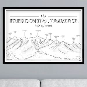 Präsident von New Hampshire, 4000 Fuß illustrierte Druckkarte Wanderkarte, New Hampshire, Appalachian Tail, Presi Traverse, Washington
