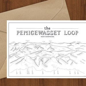 Pemi Loop wenskaart - New Hampshire, 4000 voeters geïllustreerd wandelen, Appalachian Trail, AT, Pemi Loop, Pemigewasset NH wandelen, kaartwandeling