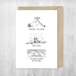 Tarjeta de felicitación Highs and Lows, nuevo papá, montañas, compañero de senderismo, aventura, felicidades, senderismo, papá, día del padre, tarjeta de padre nuevo bebé