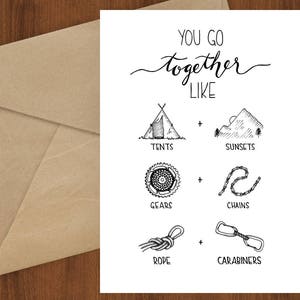 You Go Together - cartão multiesportivo, impressão de cartão, acampamento, acampamento de amor, parceiro, aventura, casamento, formiga sherpa, aniversário, caminhada de escalada