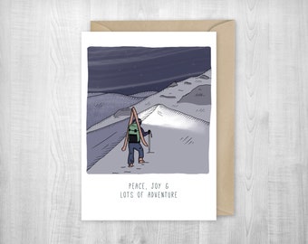 Lots of Adventure holiday note card, ski, skiing, hiking card, adventure, Sherpa Ant, backcountry ski, hike, mountains, mountaineering, snow