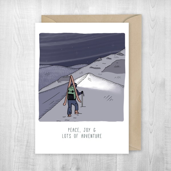 Lots of Adventure holiday note card, ski, skiing, hiking card, adventure, Sherpa Ant, backcountry ski, hike, mountains, mountaineering, snow