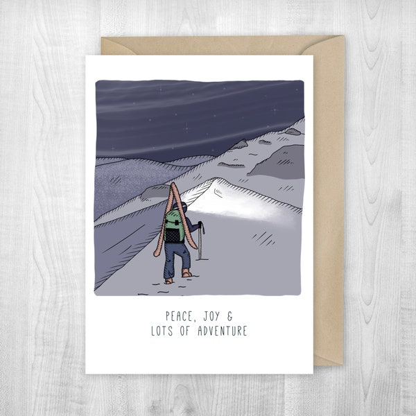 Beaucoup d'aventure carte de vœux, ski, ski, carte de randonnée, aventure, fourmi sherpa, ski de randonnée, randonnée, montagne, alpinisme, neige