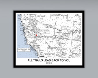 Customizable White Mountains Love Map, Where We Met, Fell in Love