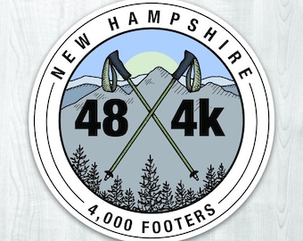 Calcomanía de 4000 pies de las Montañas Blancas - NH, New Hampshire, senderismo, calcomanía para botella de agua, calcomanía para auto, montañas, aire libre, vinilo
