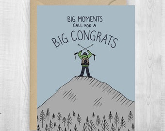 Congratulations greeting card, mountain summit, graduation, hiking card, partner, adventure, accomplishment card, hike, friendship card