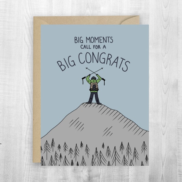 Congratulations greeting card, mountain summit, graduation, hiking card, partner, adventure, accomplishment card, hike, friendship card