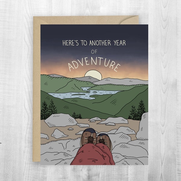 Hiking Year of Adventure greeting card, birthday, memories, adventure, camping adventure card, hiking, exploring, mountain landscape card