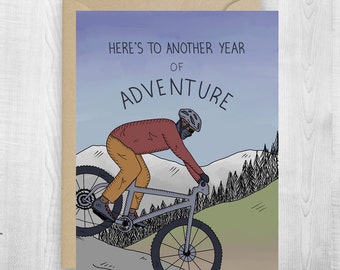 Biking Year of Adventure greeting card, birthday, memories, adventure, camping adventure card, mountain bike card, downhill bike card