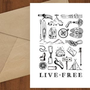 Live Free - A2 wenskaart, Sherpa Ant - Buiten, sport, wandelen, kamperen, bergen, fietsen, kamperen, avontuur, rotsklimmen kajakken