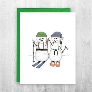 Bonhommes de neige Aventure, vacances, aventure, carte de randonnée, raquettes, ski, snowboard, fourmi sherpa, hiver, froid, carte de vœux, jeu de cartes, traîneau