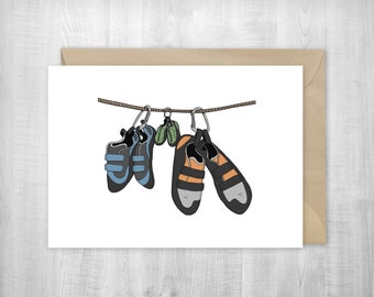 Baby Rock Climbing Shoes Card, greeting card print, mountaineering, gear, adventure, Sherpa Ant, sport, trad climbing, baby announcement