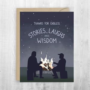 Tarjeta de felicitación Parents Campfire, día de las madres, día de los padres, recuerdos, aventura, tarjeta de aventura de camping, padres al aire libre, modelo a seguir, historias