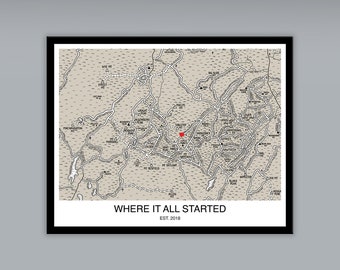 Customizable White Mountains Love Map, Where We Met, Fell in