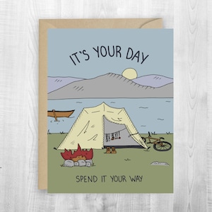 Verjaardag uw dag wenskaart, verjaardagskaart, partner, avontuur, gelukkige verjaardagskaart, wandeling, vriendschapskaart, backpacken verjaardag, kamp