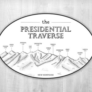 Presidential Traverse Car Decal - New Hampshire 4000 footers hiking, Appalachian Trail, presi traverse, Lafayette bumper sticker, NH hike