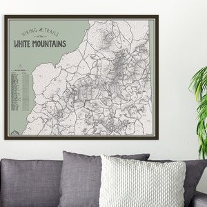 Color Your Hike White Mountains NH Hiking Trails Map, 4000 footers, hand drawn print, hiking gift, New Hampshire, Appalachian Trail, hike image 1