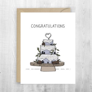 Felicitaciones Wedding Cake tarjeta de felicitación, aniversario, pastel de montaña pastel de aventura, boda de senderismo, boda de aventura, 1 año de aniversario