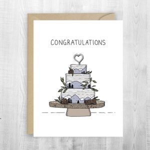 Congratulations Wedding Cake greeting card, anniversary, mountain cake adventure cake, hiking wedding, adventure wedding, 1 year anniversary