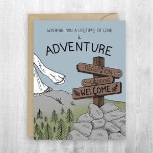 Carte de randonnée de mariage, carte de mariage, fiançailles, alpinisme, félicitations, équipement, aventure, escalade, anniversaire, robe de mariée,