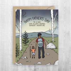 Feliz Dia dos Pais cartão, dia dos pais, memórias, cartão de aventura de acampamento, pais ao ar livre, modelo, histórias, crianças, vestido, shorts