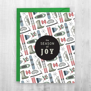 Season of Joy, vacaciones, aventura, tarjeta de senderismo, raquetas de nieve, esquí, snowboard, Sherpa Ant, cabina de esquí, invierno, frío, tarjeta de vacaciones, juego de cartas, trineo