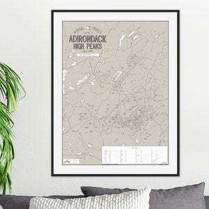 ADK Color Your Hike - Adirondacks High Peaks Hiking Trails Map, 4000 footers, hand drawn print, hiking gift, New York, ADK, ADK 46ers, hike