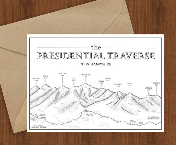 Presidential Traverse Greeting Card – New Hampshire Hiking Illustration