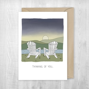 Ich denke an dich, Grußkarte, Adirondack Chairs, Berg, Freundschaftskarte, nur sagend Hallo Berge, Seeleben, Freunde, vermisster Freund