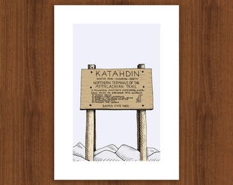 Mount Katahdin Summit Sign, greeting, card, print, congratulatory, Appalachian Trail, Maine hiking, AT, Baxter State Park, backpacking, camp