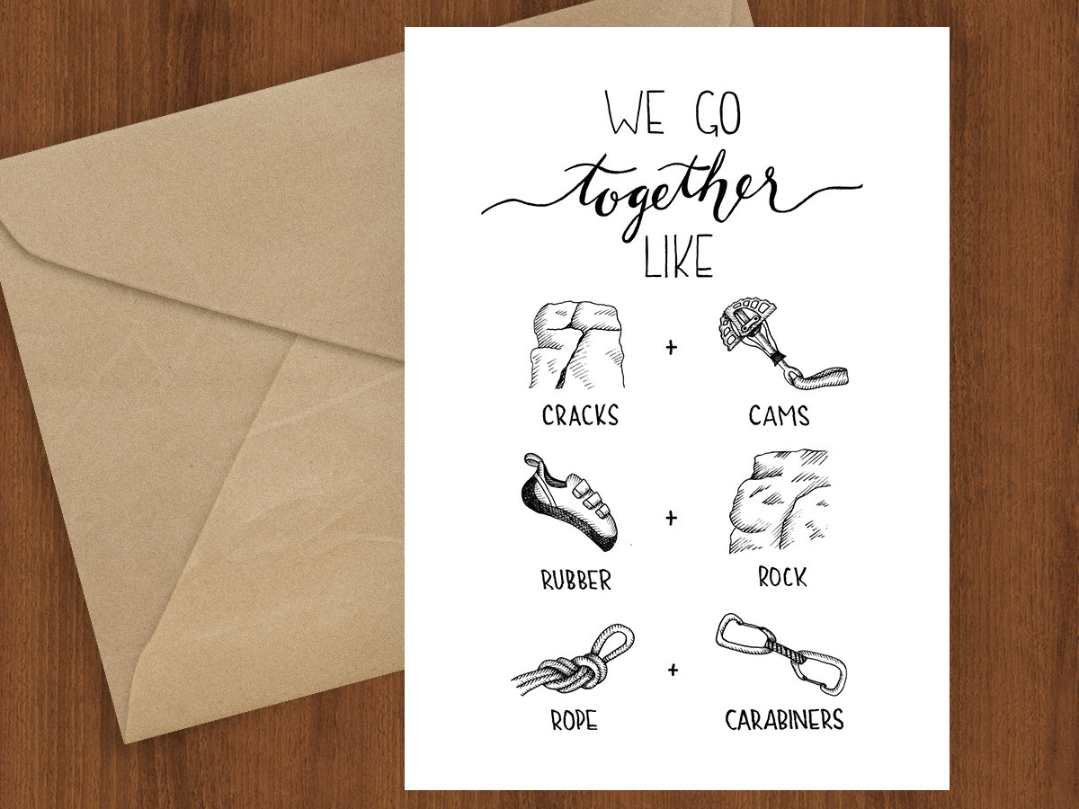 Rock Climbing Card, greeting card print, rock climbing, mountaineering, love, partner, adventure, we go together, Sherpa Ant, anniversary