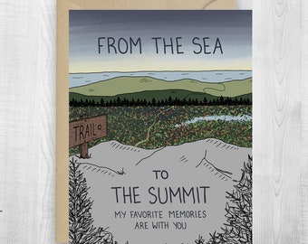 Sea to Summit Love greeting card, hiking love, backpacking, love card, ocean and mountain card, landscape, anniversary card, adventure card